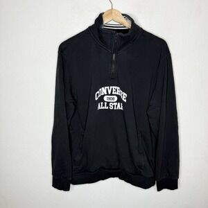 Converse Retro Quarter Zip Pullover Mock Neck Sweatshirt Black White‎ Mens Large